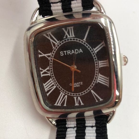 Black/White striped Strada wristwatch with silver framed clock face and hardware - Picture 4 of 4